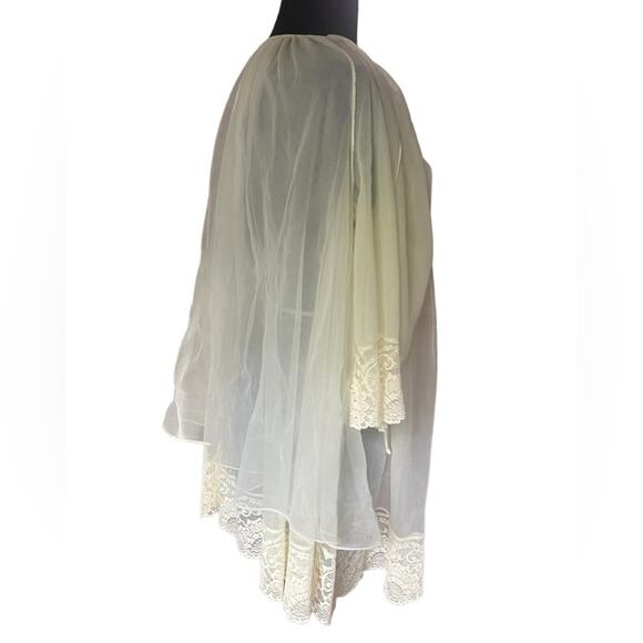 Vtg Yellow Sheer Peignor Robe Lace Fairy Hollywood Glam Nylon Mesh Bed Jacket - Picture 5 of 7
